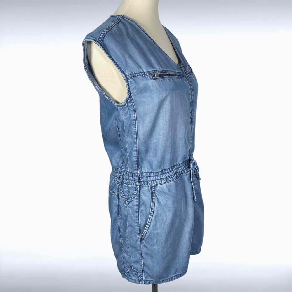 Diesel Womens Romper S Chambray Blue Sleeveless Pockets Lyocell Oversized Short - Picture 4 of 11